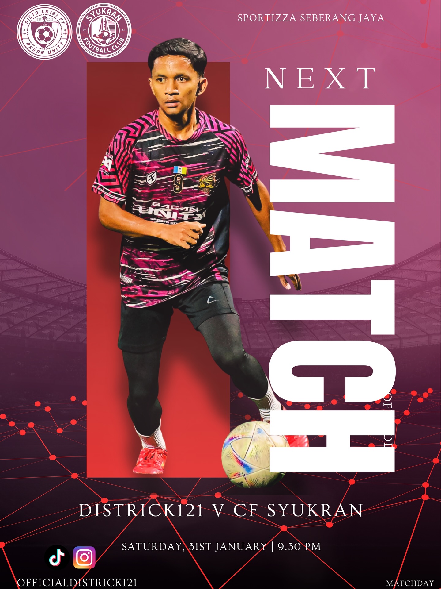 Poster perlawanan menentang CF Syukran di Sportizza Seberang Jaya.
